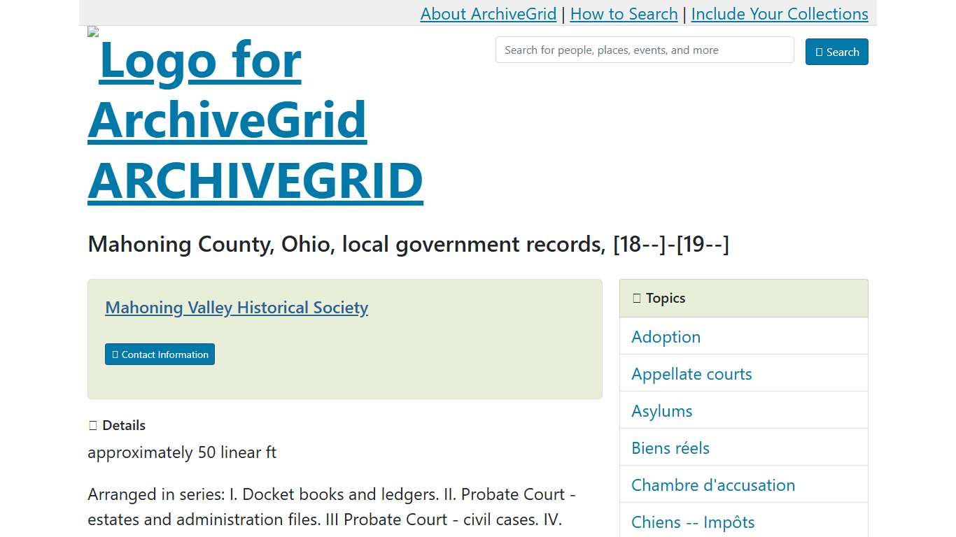 ArchiveGrid : Mahoning County, Ohio, local government records, [18--]-[19--]