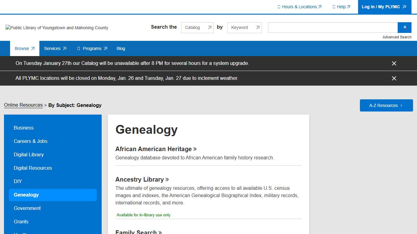Genealogy The Public Library of Youngstown & Mahoning County
